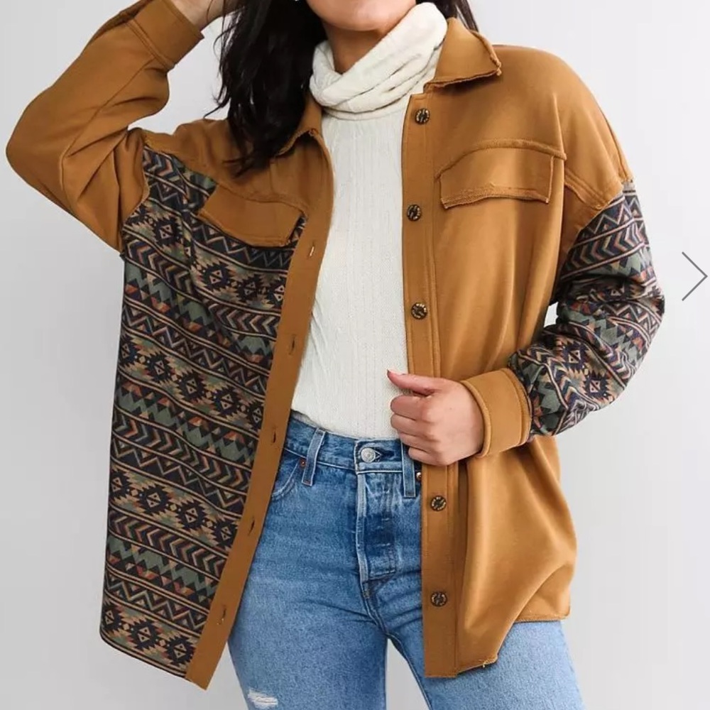 Miss Me Shacket Southwest Print button down top - Picture 1 of 11